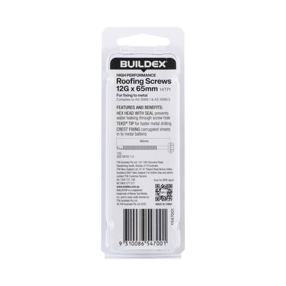 Buildex Roofing Teks Screws - 12g x 65mm - Class 3 - 6 Pack