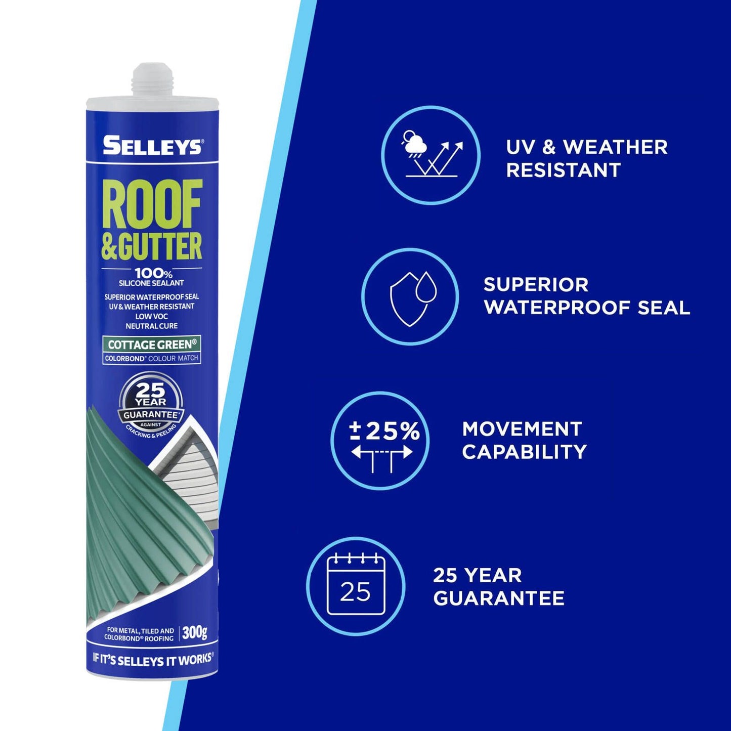 Selleys Cottage Green Roof and Gutter Silicone Sealant - 300g