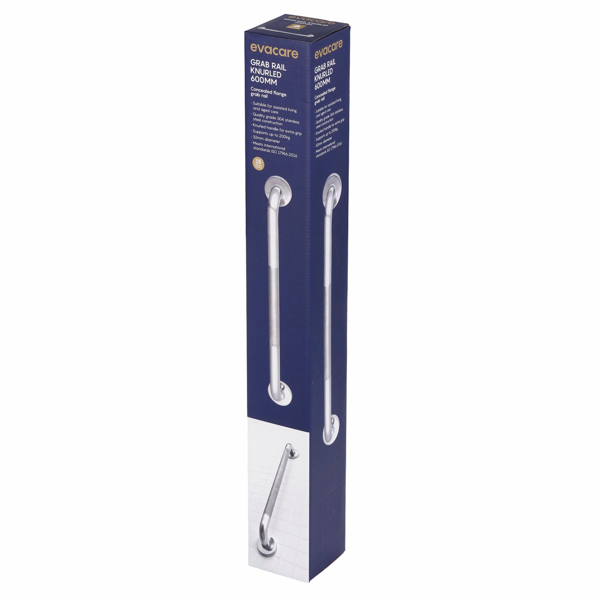 Evekare 600mm Stainless Steel Knurled Grab Rail - 32mm - Extra Grip