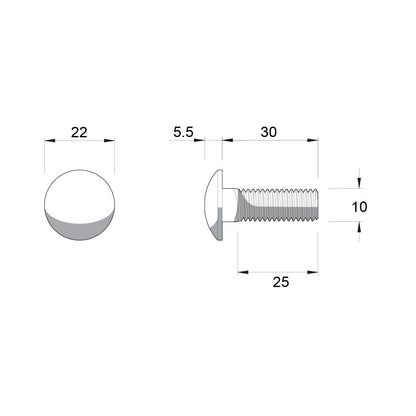 Zenith M10 x 30mm Cup Head Bolts and Nuts - 25 Pack