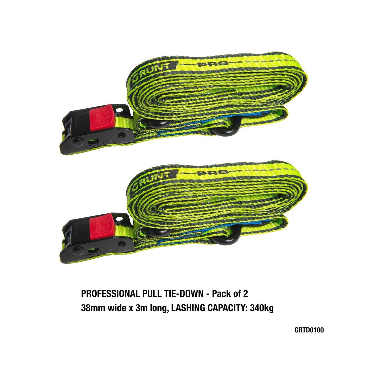 Grunt Pro Cam Buckle Tie Downs - 38mm x 3m - 340kg