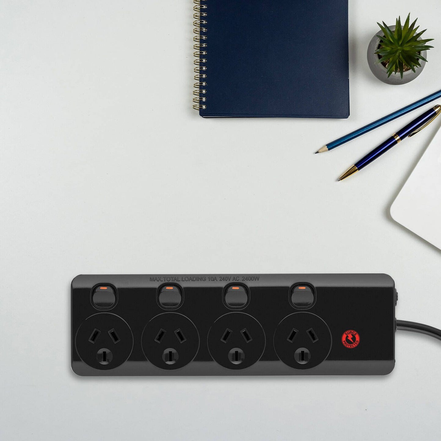 Arlec Black Surge Protected Powerboard - 4 Outlet - 3m