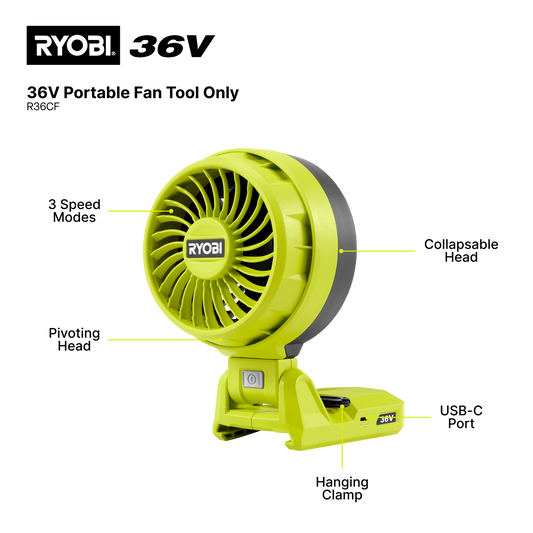 Ryobi Portable Fan - 36V - Tool Only - 108 x 165mm