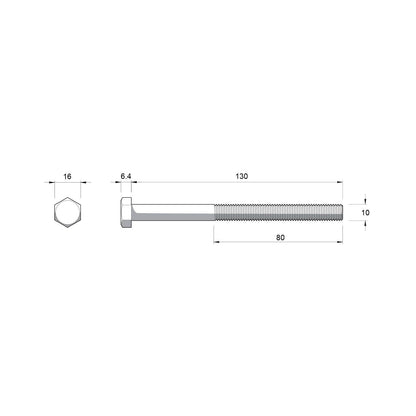 Zenith Hot Dip Galvanised Hex Head Bolts & Nuts - M10 x 130mm - 25 Pack