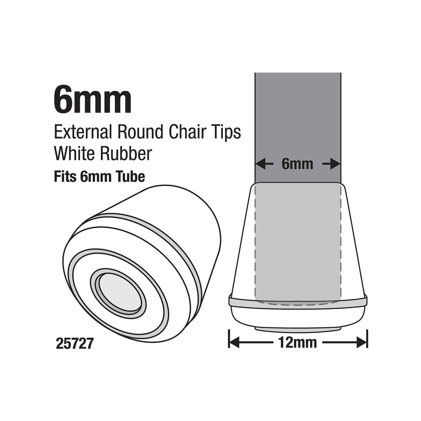 Surface Gard White Round Rubber Chair Tips - 6mm - 4 Pack