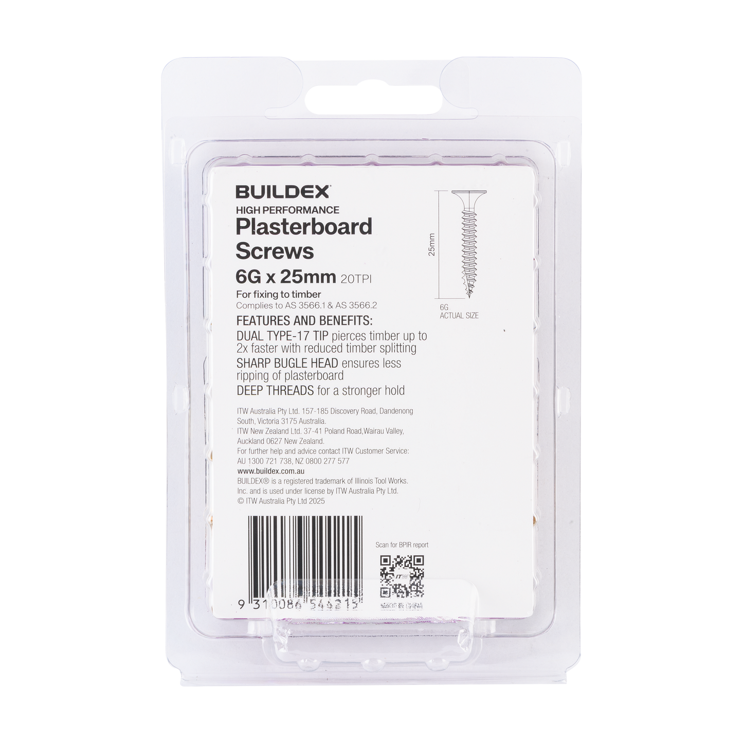 Buildex Plasterboard Screws - 6g x 25mm - Gold - 100 Pack