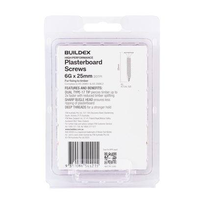 Buildex Plasterboard Screws - 6g x 25mm - Gold - 100 Pack
