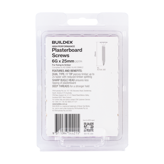 Buildex Plasterboard Screws - 6g x 25mm - Gold - 100 Pack