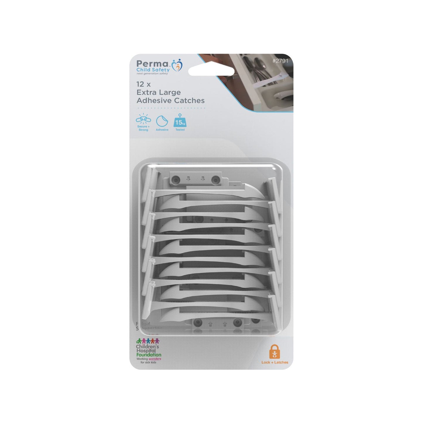 Perma Child Safety Adhesive Catch - Extra Large - 12 Pack