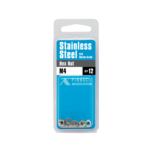Pinnacle Stainless Steel Marine Grade Hex Nuts M4 12 Pack