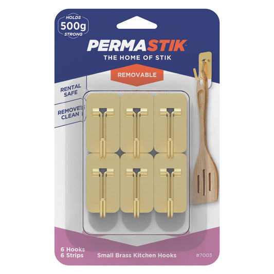 Permastik Small Brass Kitchen Hooks Holds 500g 6 Pack