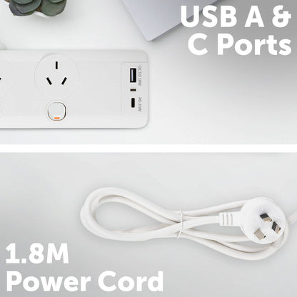 Arlec Surge Protected Powerboard - 6 Outlet - 1.8m - White