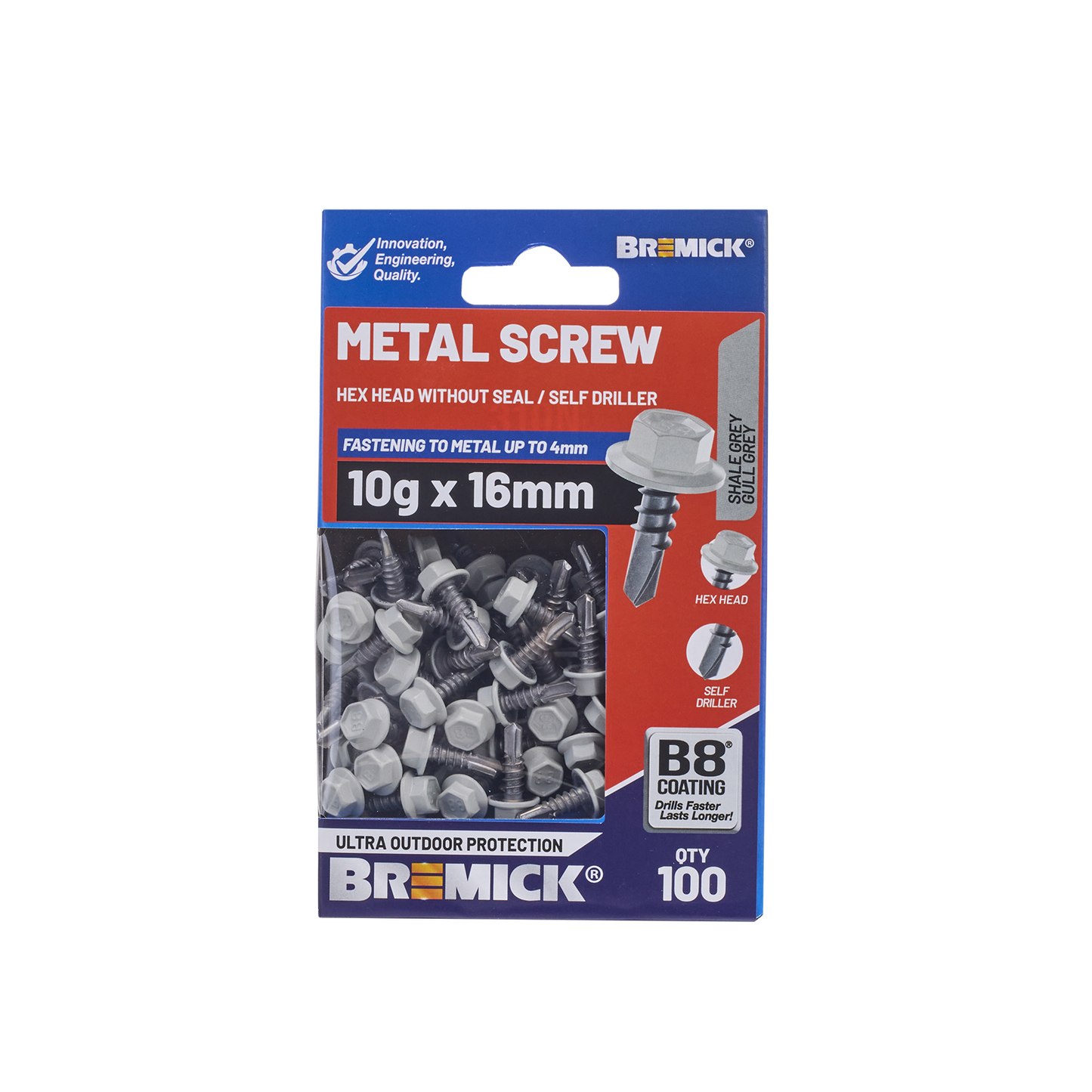 Bremick Metal Hex Screw - 10g x 16mm - Shale Grey - 100 Pack