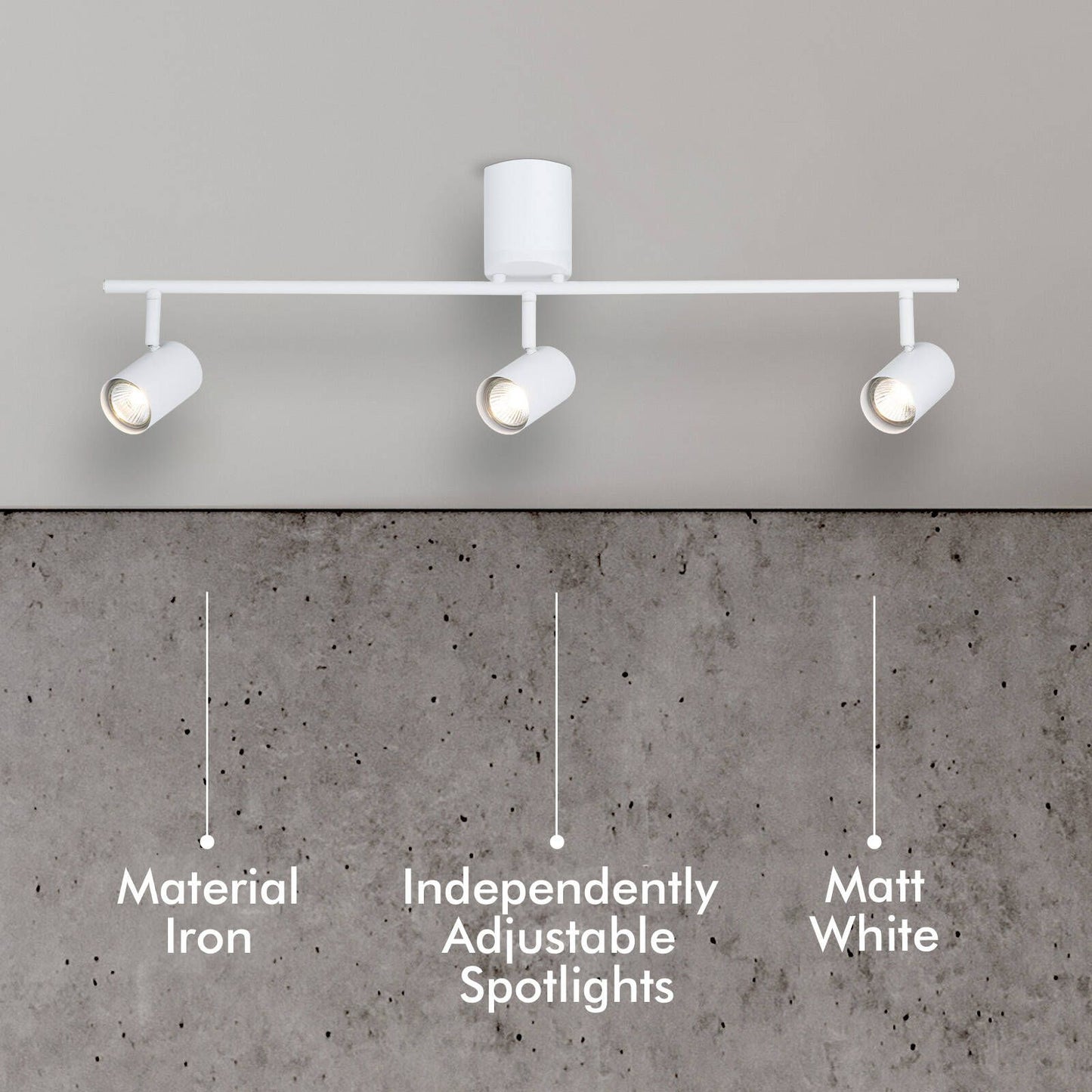 Verve Design White Gabriella 3 Head Adjustable GU10 Spotlight - 770 x 230mm
