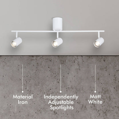 Verve Design White Gabriella 3 Head Adjustable GU10 Spotlight - 770 x 230mm