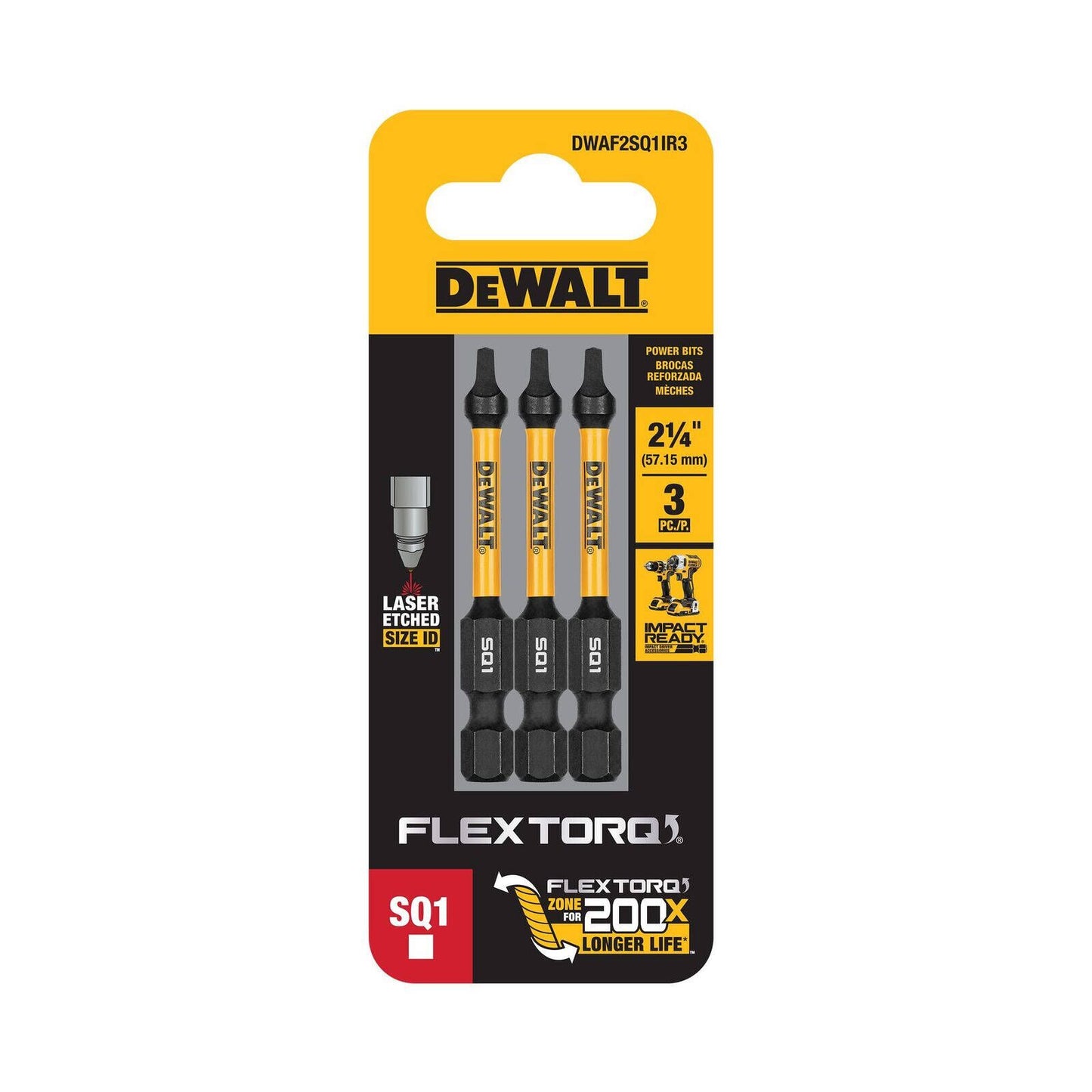 Dewalt Flextorq Screwdriver Bit - 57mm SQ1 - 3 Pack