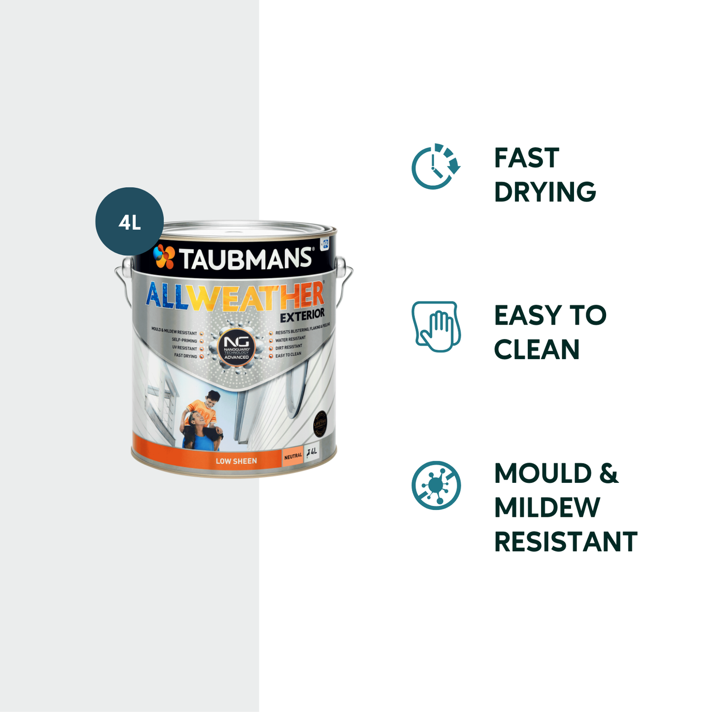 Taubmans All Weather Exterior Paint - 4L - Neutral - Low Sheen