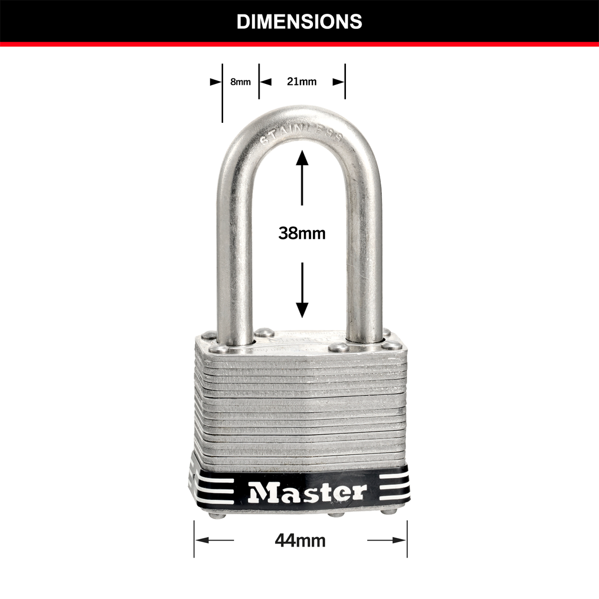 Master Lock 44mm Padlock 2 Pack - Laminated Stainless Steel - Weather Resistant