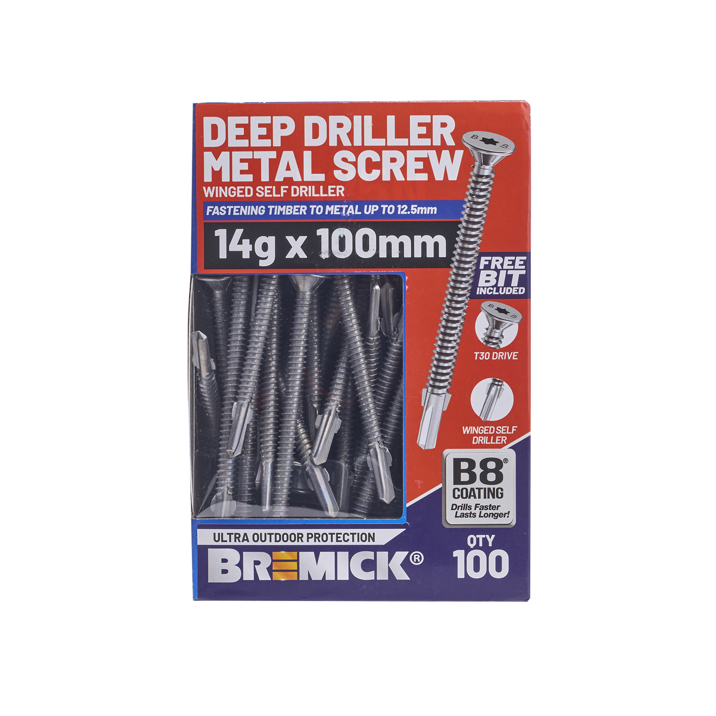 Bremick Metal Deep Driller Screw - 14g x 100mm - 100 Pack