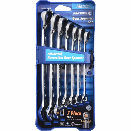 Kincrome 7 Piece Reversible Gear Spanner Set - Cr-V - 10-19mm - Durable
