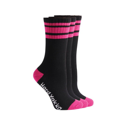 Hard Yakka Bamboo Work Socks - Women’s - 3 Pack - Size 3-8 - Black/Pink