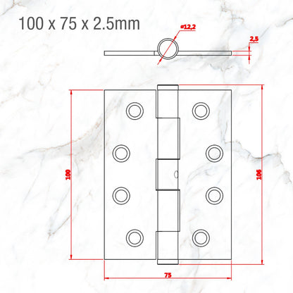Lemaar Gun Metal Grey Hinge - 100mm x 75mm x 2.5mm - Fixed Pin