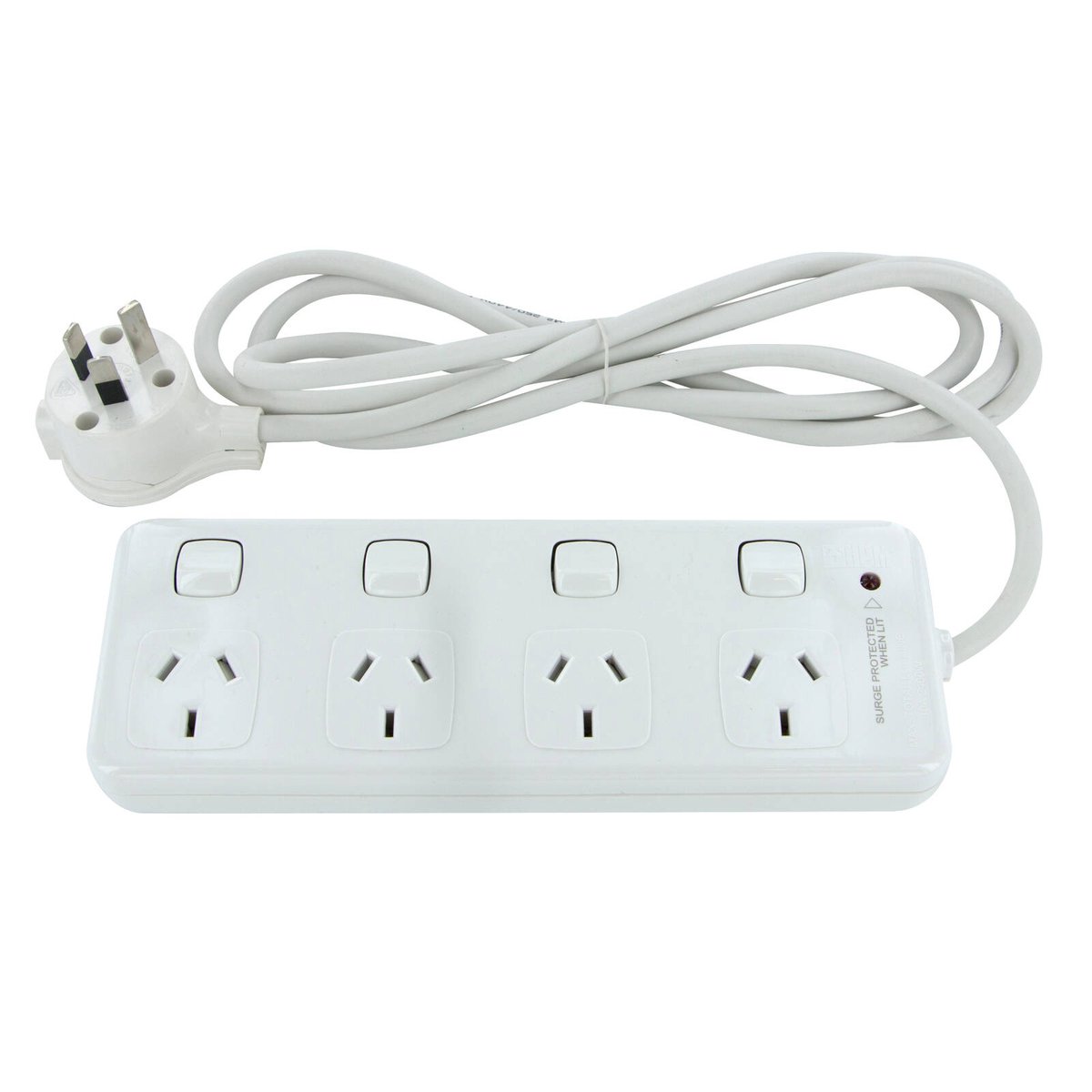 HPM Surge Protected Powerboard - 10A 4 Outlet - Plastic - Safe Design