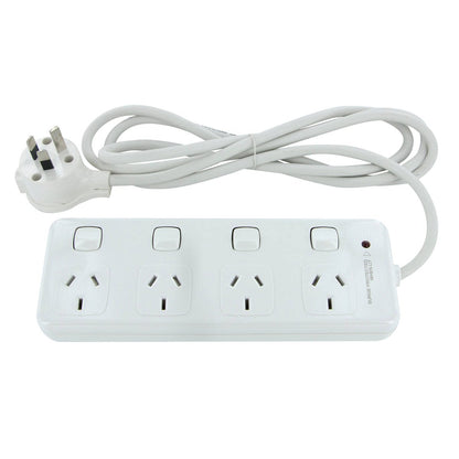 HPM Surge Protected Powerboard - 10A 4 Outlet - Plastic - Safe Design
