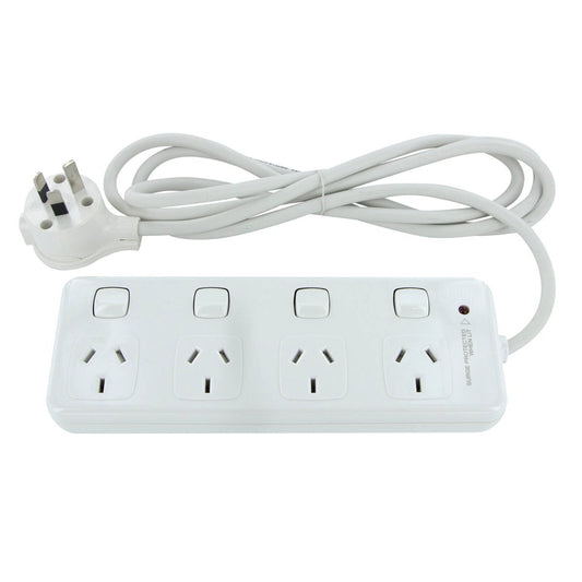 HPM Surge Protected Powerboard - 10A 4 Outlet - Plastic - Safe Design