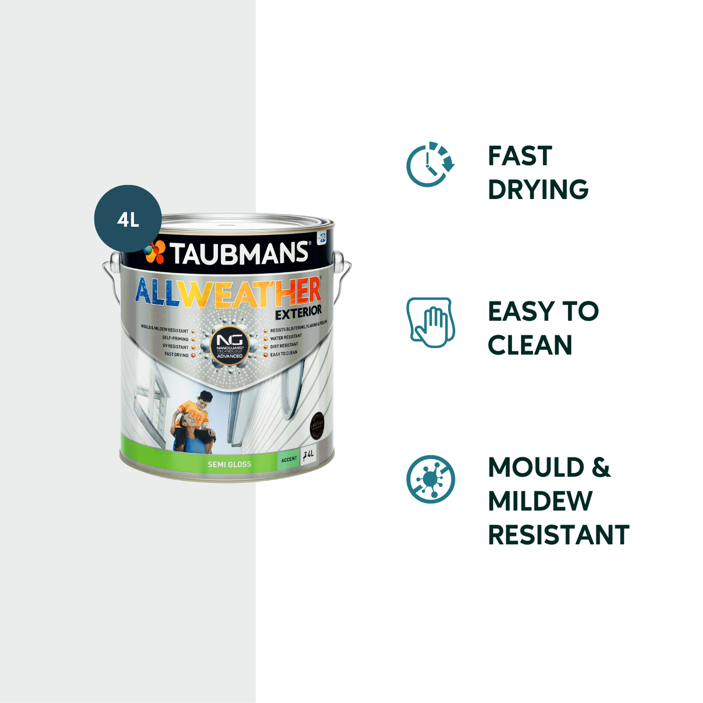 Taubmans All Weather Exterior Paint - 4L - Accent - Semi Gloss