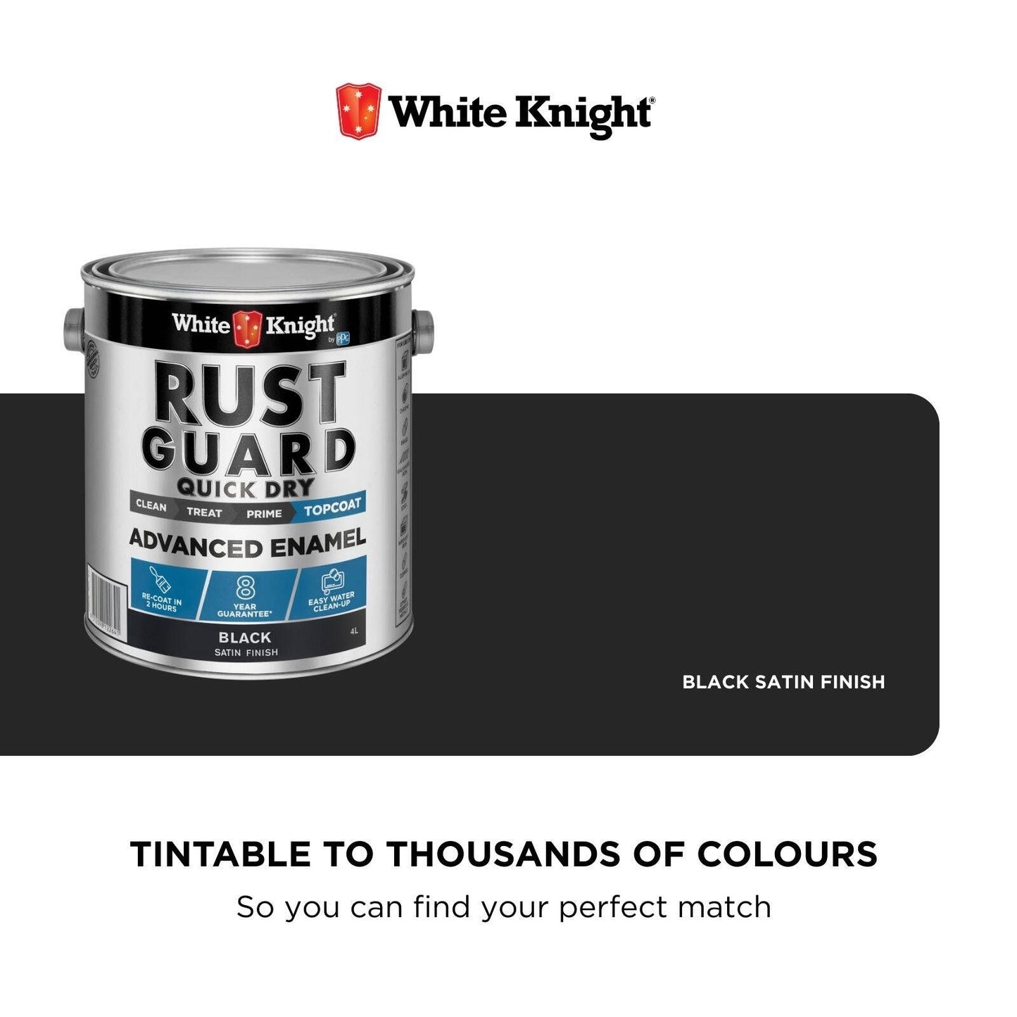 White Knight Rust Guard Black Satin Enamel Paint - 4L