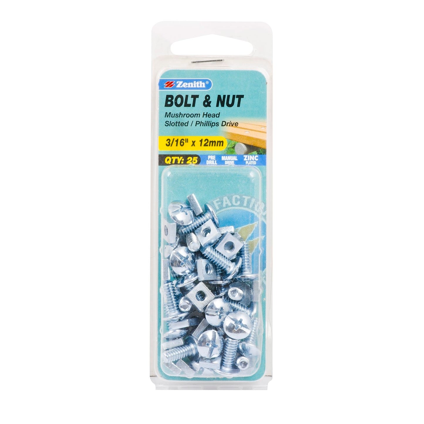 Zenith Mushroom Head Bolt & Nut - 3/16 x 12mm - 25 Pack