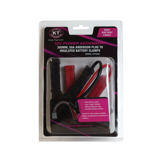 Kt Solar HD Connector - 50A to Battery Clamps - 300mm - Black