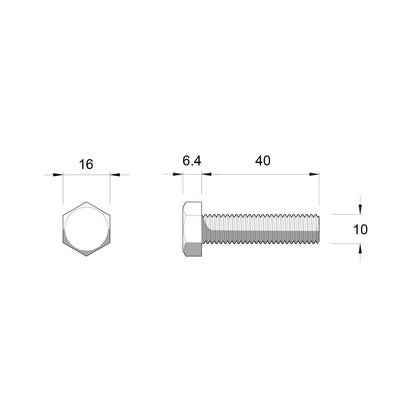 Zenith M10 x 40mm Hot Dipped Galvanised Black Hex Head Bolts & Nuts - 25 Pack