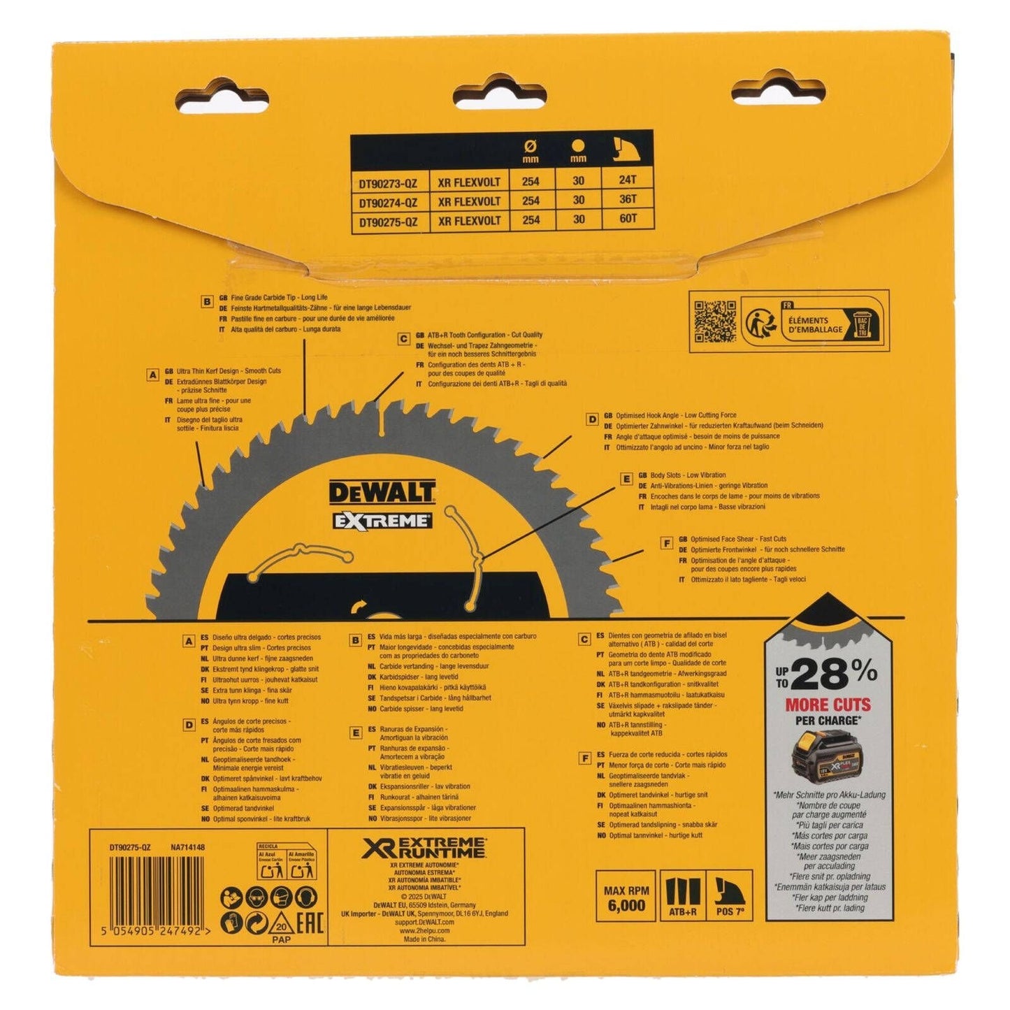 Dewalt XR Circular Saw Blade - 254mm - 60T