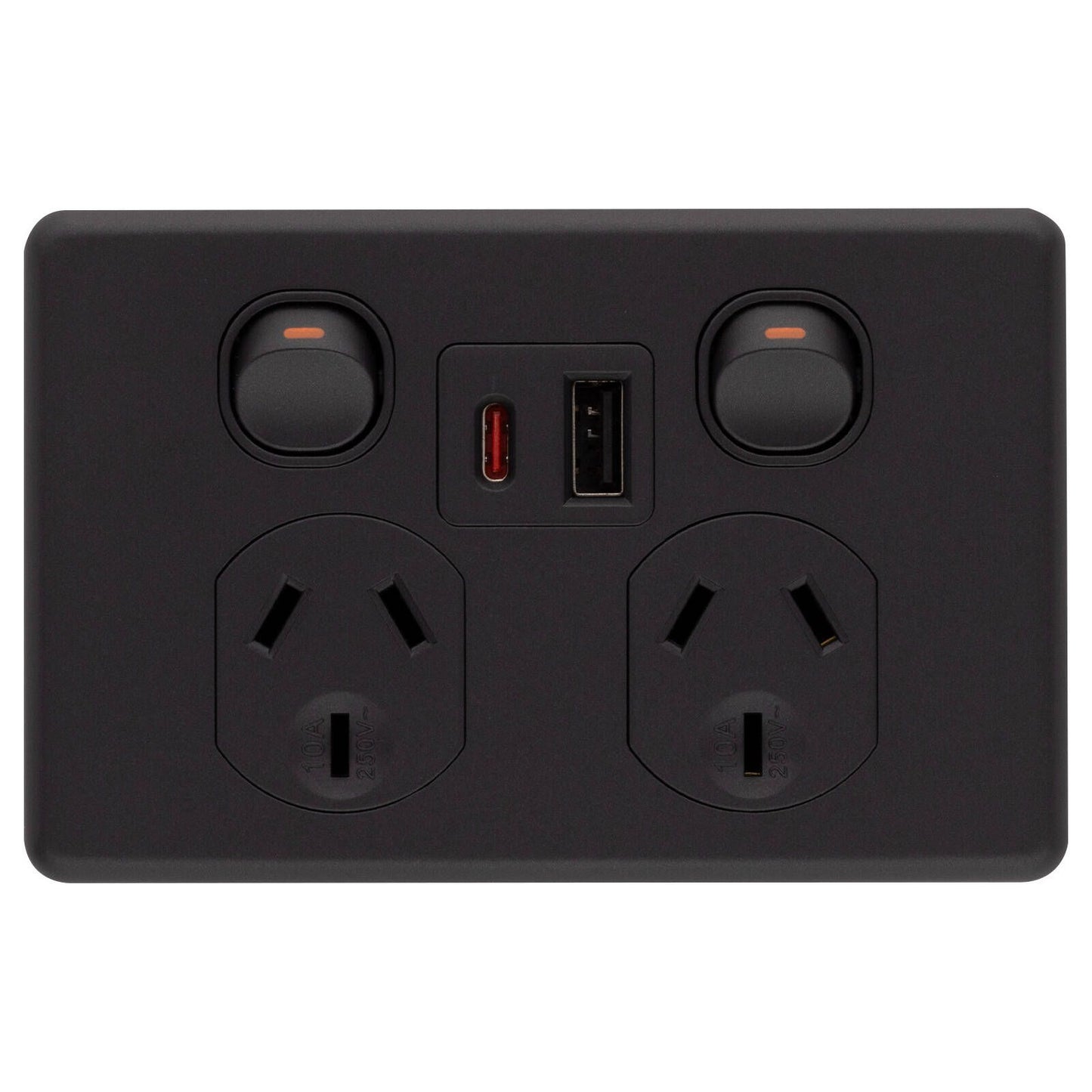 Deta x6 Double Power Point - 50 x 74 x 115mm - Matte Black
