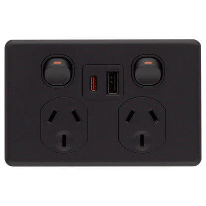 Deta x6 Double Power Point - 50 x 74 x 115mm - Matte Black