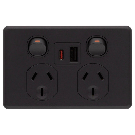 Deta x6 Double Power Point - 50 x 74 x 115mm - Matte Black