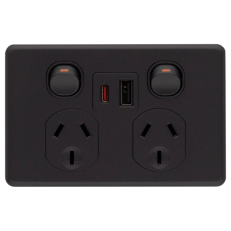 DETA X6 Matte Black Double PowerPoint with USB A+C PD20W Fast Charging
