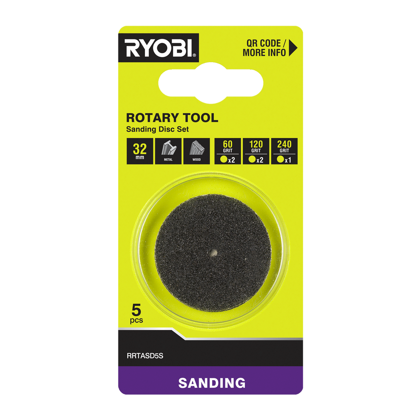 Ryobi Sanding Disc Set - 32mm - 60/120/240 Grit - 5 Piece