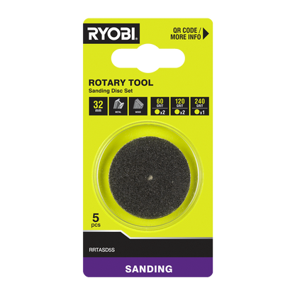 Ryobi Sanding Disc Set - 32mm - 60/120/240 Grit - 5 Piece