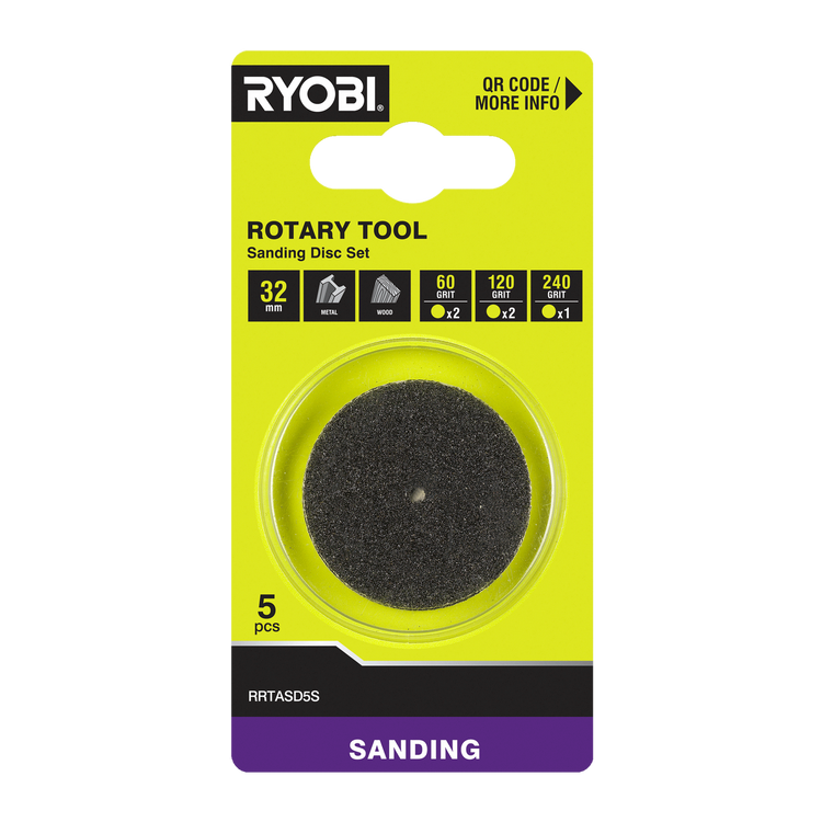 Ryobi Sanding Disc Set - 32mm - 60/120/240 Grit - 5 Piece