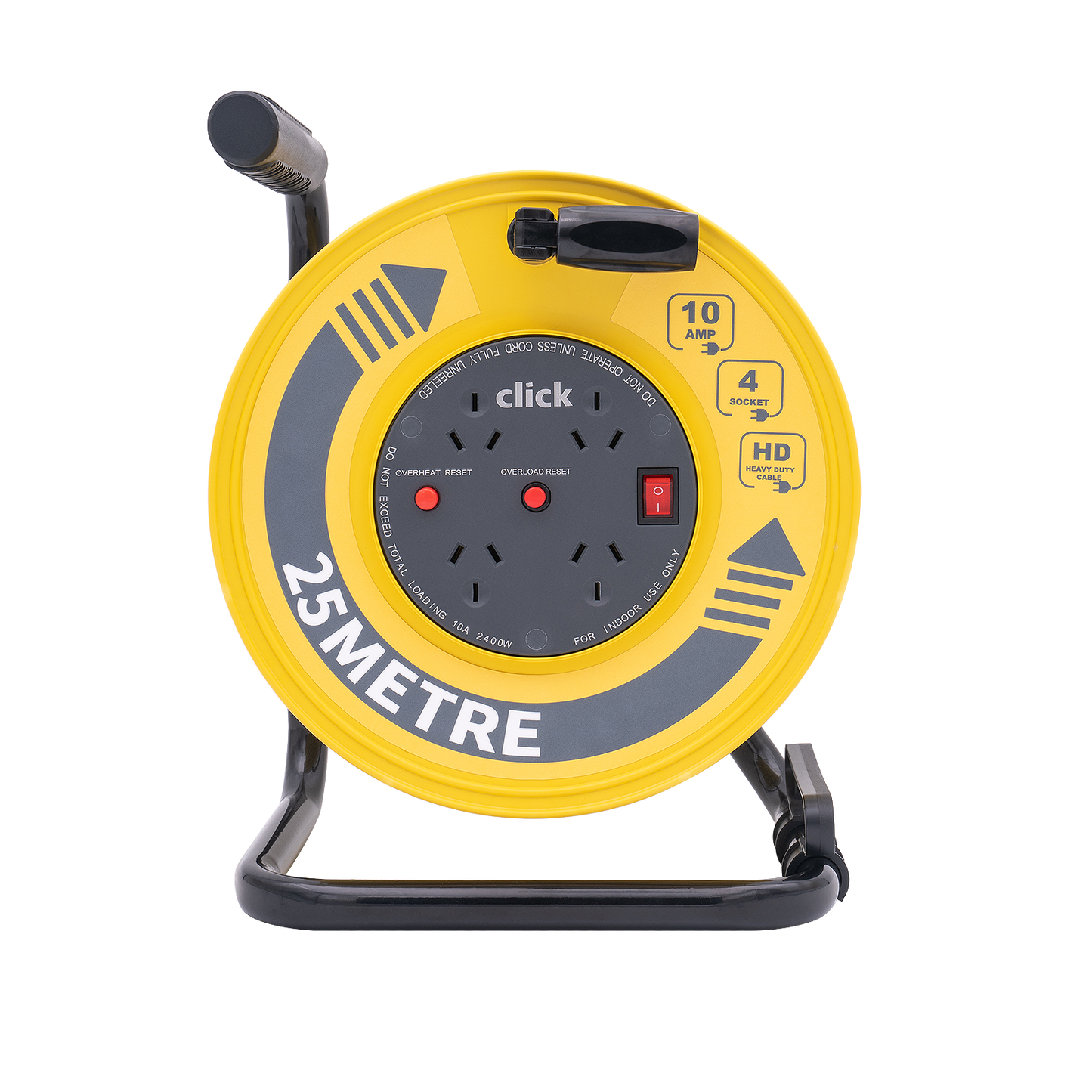 Click Heavy Duty Yellow Cable Reel - 25m - 4 Outlet