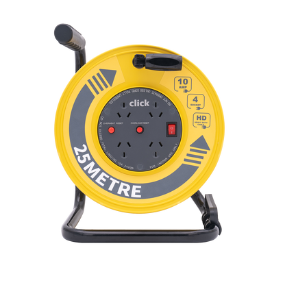 Click Heavy Duty Yellow Cable Reel - 25m - 4 Outlet