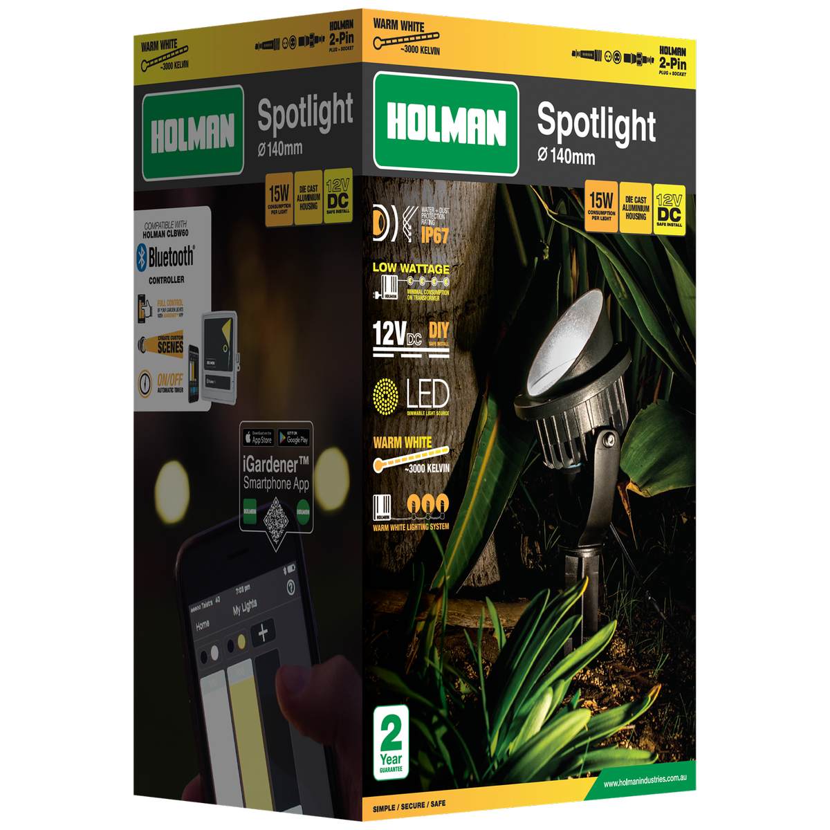 Holman 140mm Warm White Spotlight - 15W - Waterproof - Energy Efficient