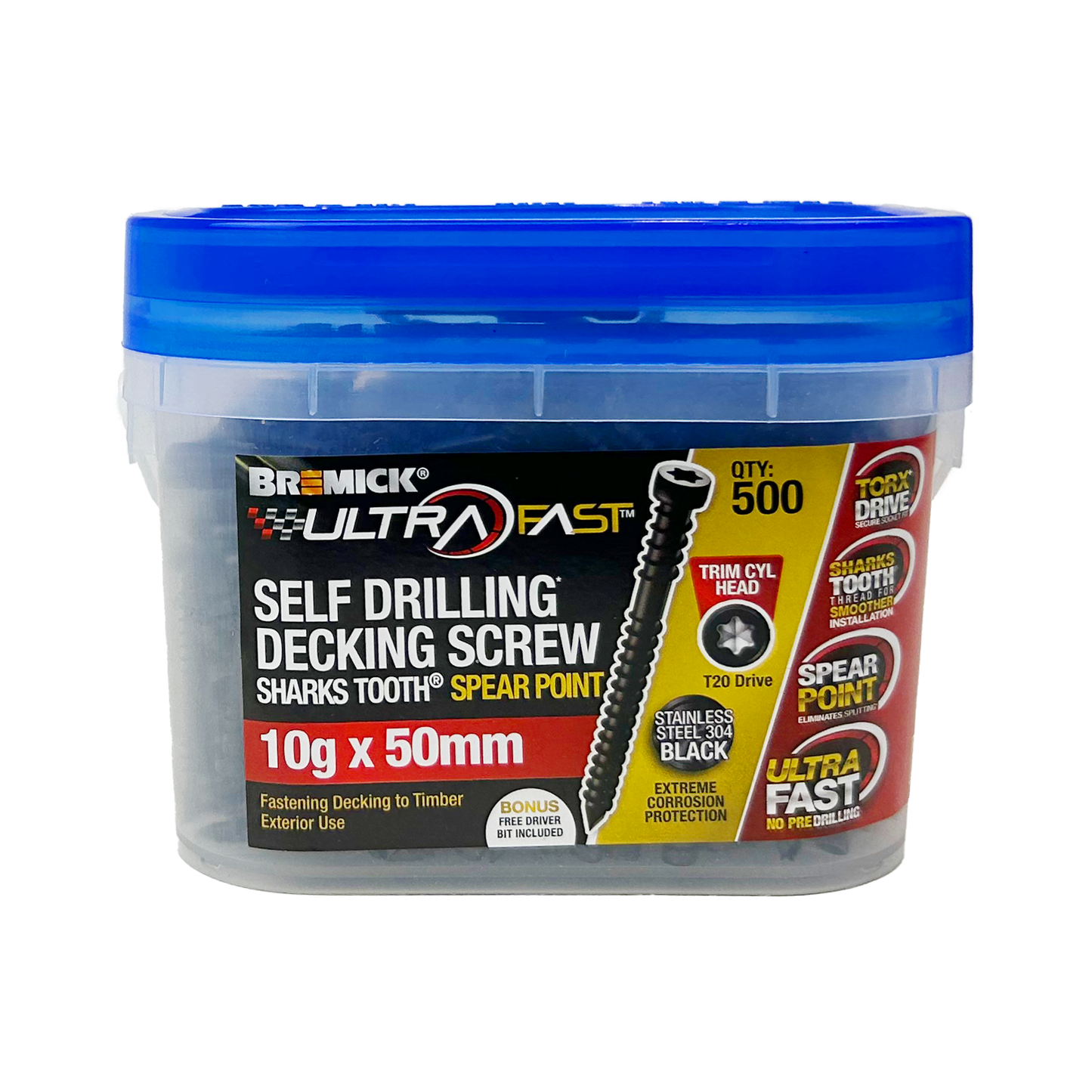 Bremick Ultrafast Decking Screw - 10g x 50mm - Black - T20 - 500 Pack