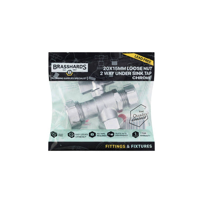 Brasshards Loose Nut 2 Way Under Sink Valve - 20mm x 15mm - Chrome