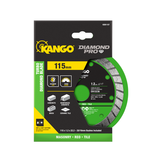Kango Diamond Pro 115mm Turbo Diamond Saw Blade Masonry Reo Tile