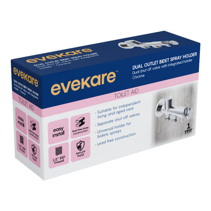 Evekare Chrome Dual Hand Spray Holder & Shut Off Valve - 138 x 76mm