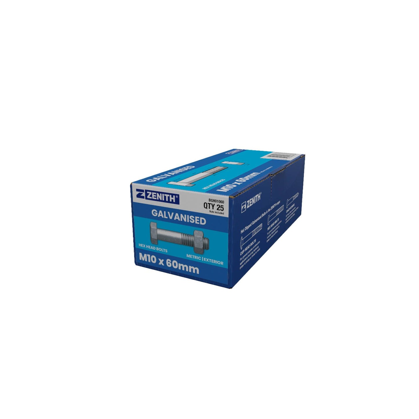 Zenith Hot Dip Galvanised Hex Head Bolts - M10 x 60mm - 25 Pack